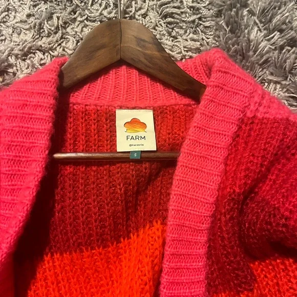 FARM Rio Pink, Red & Orange Striped Chunky Button Cardigan - Picture 2 of 3